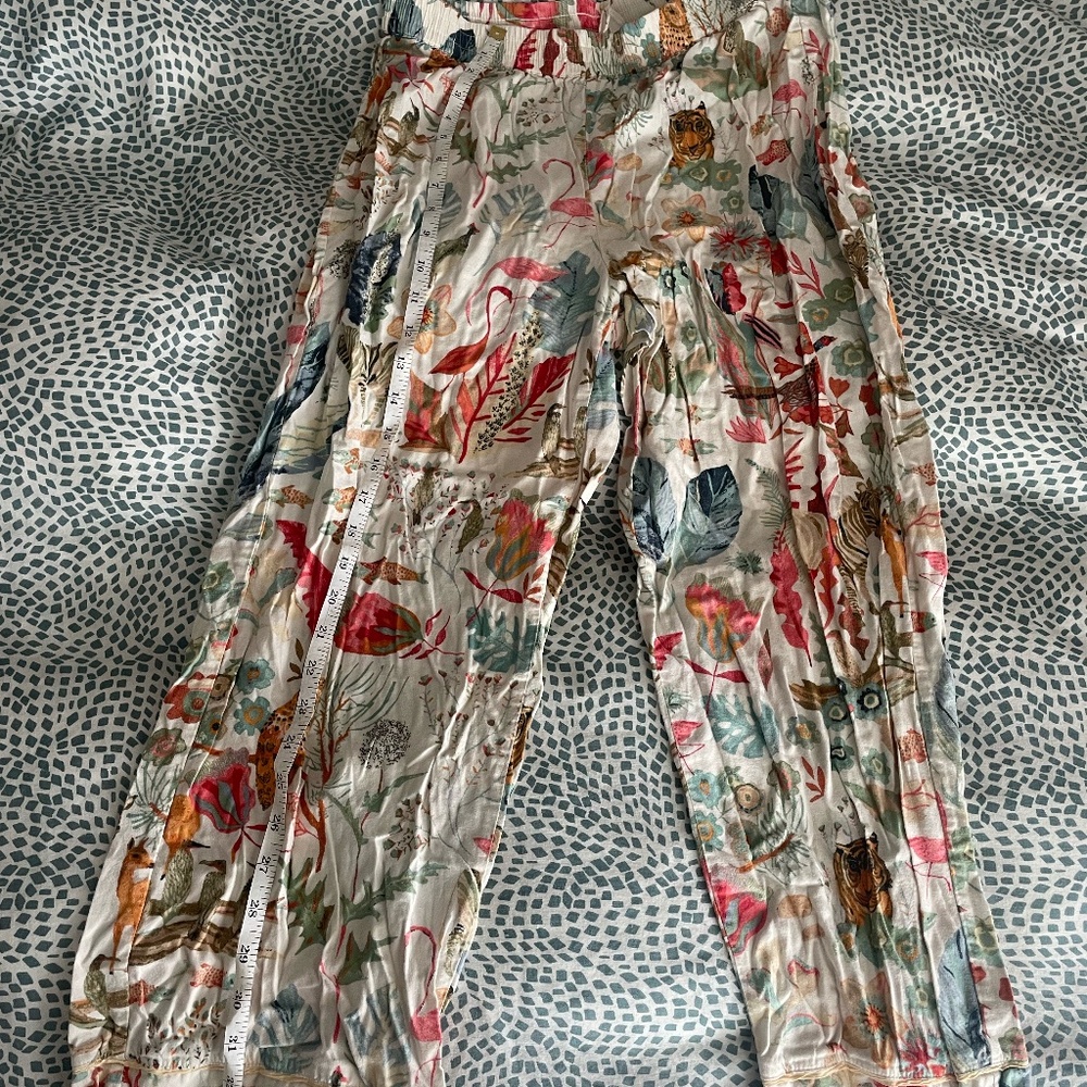 Anthropologie Michelle Morin floral animal print pajama bottom soft flannel M